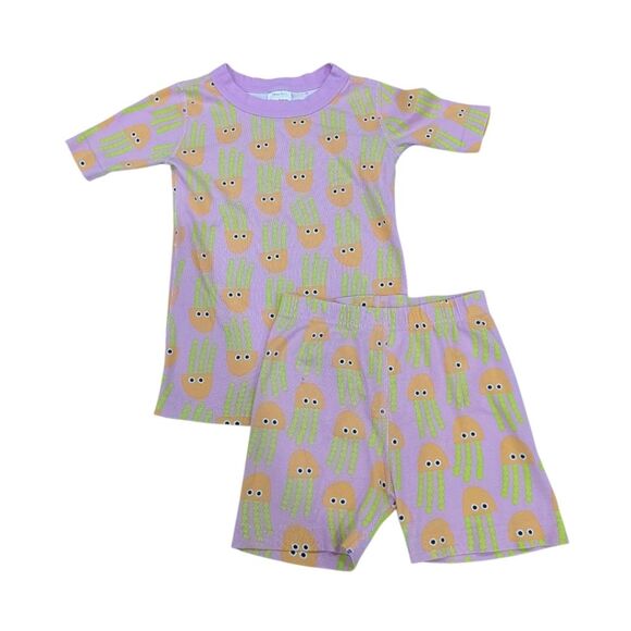 Hanna Andersson Green Pink Jellyfish Short John Organic Cotton Pajamas 120 6 7 - Picture 1 of 8